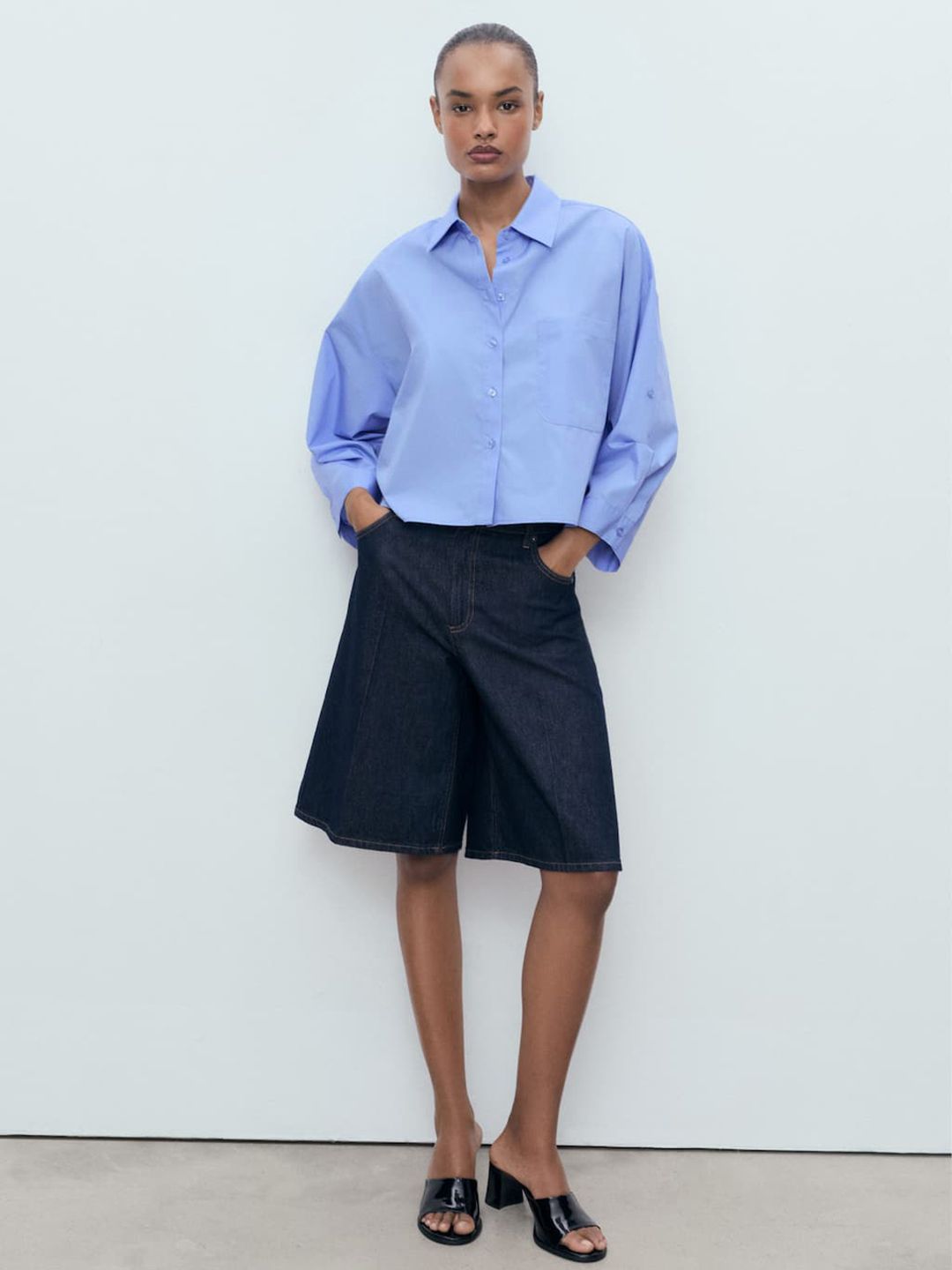 Drop-Shoulder Sleeves Oversized Casual Crop Shirt