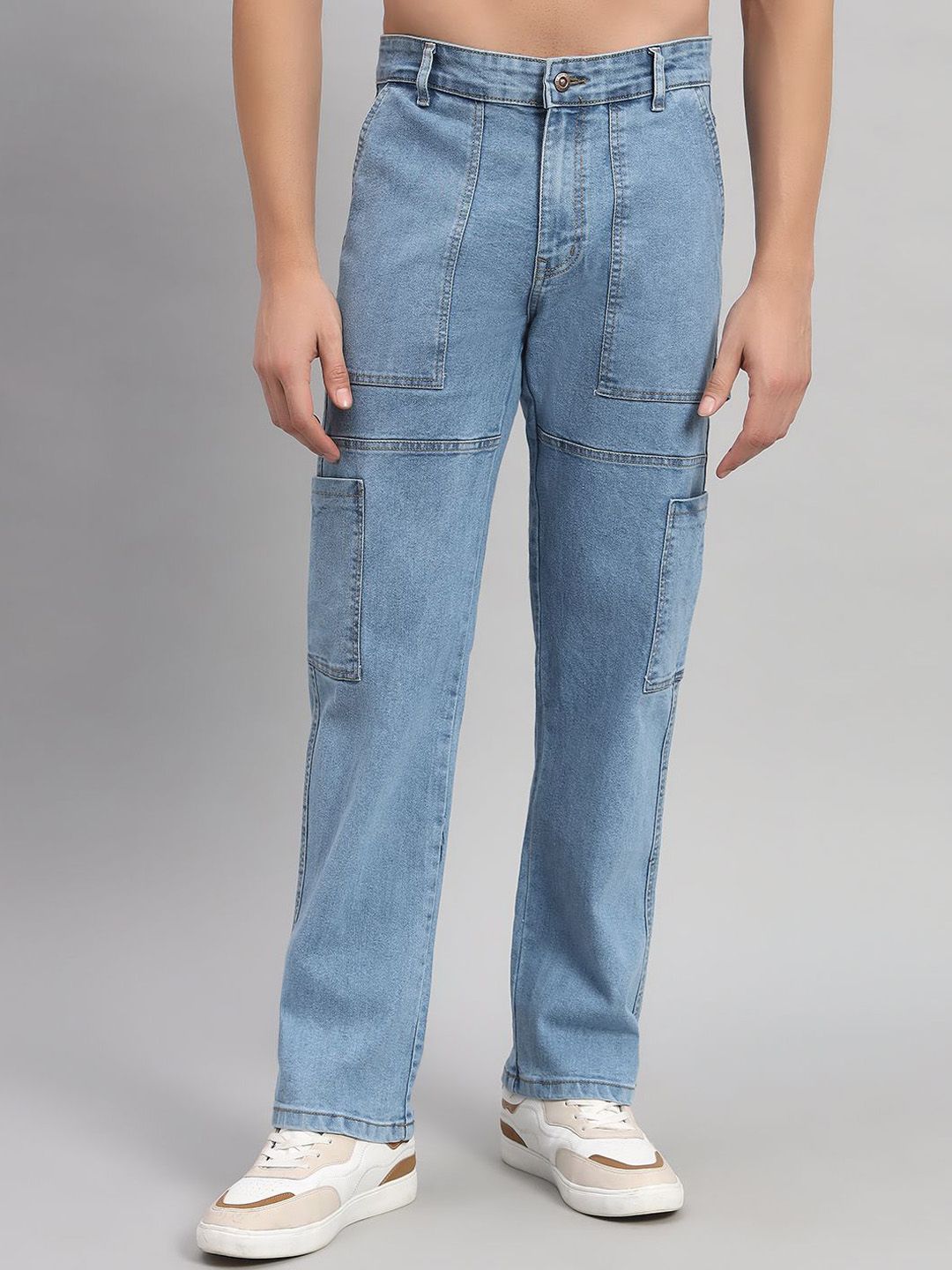 STEPLE DENIMS Men Relaxed Fit Mid-Rise Stretchable Cargo Styles Jeans