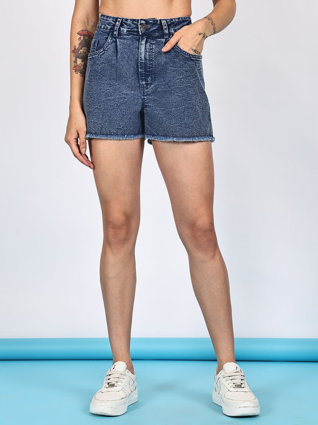 PUELLA Women Regular Fit High-Rise Above Knee Denim Shorts