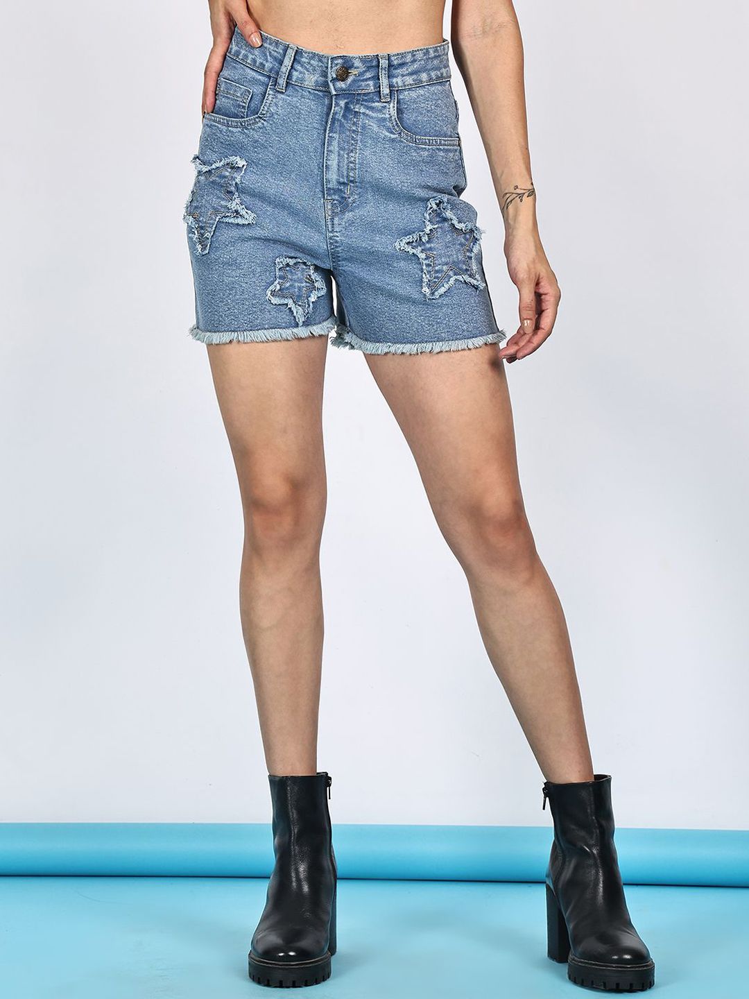 PUELLA Women High-Rise Cotton Denim Shorts