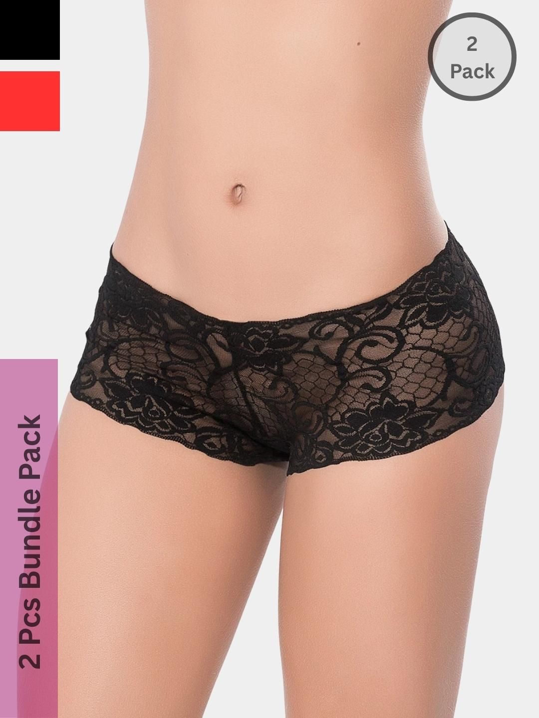 LoveAasan Women Set of 2 Lace Boy Shorts Briefs