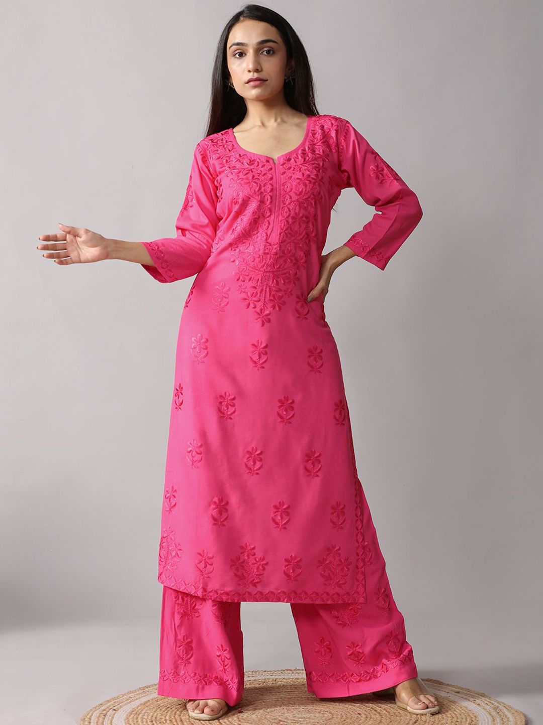 Women Embroidered Kurta colorkosh Women Embroidered Regular Chikankari Kurta with Palazzos