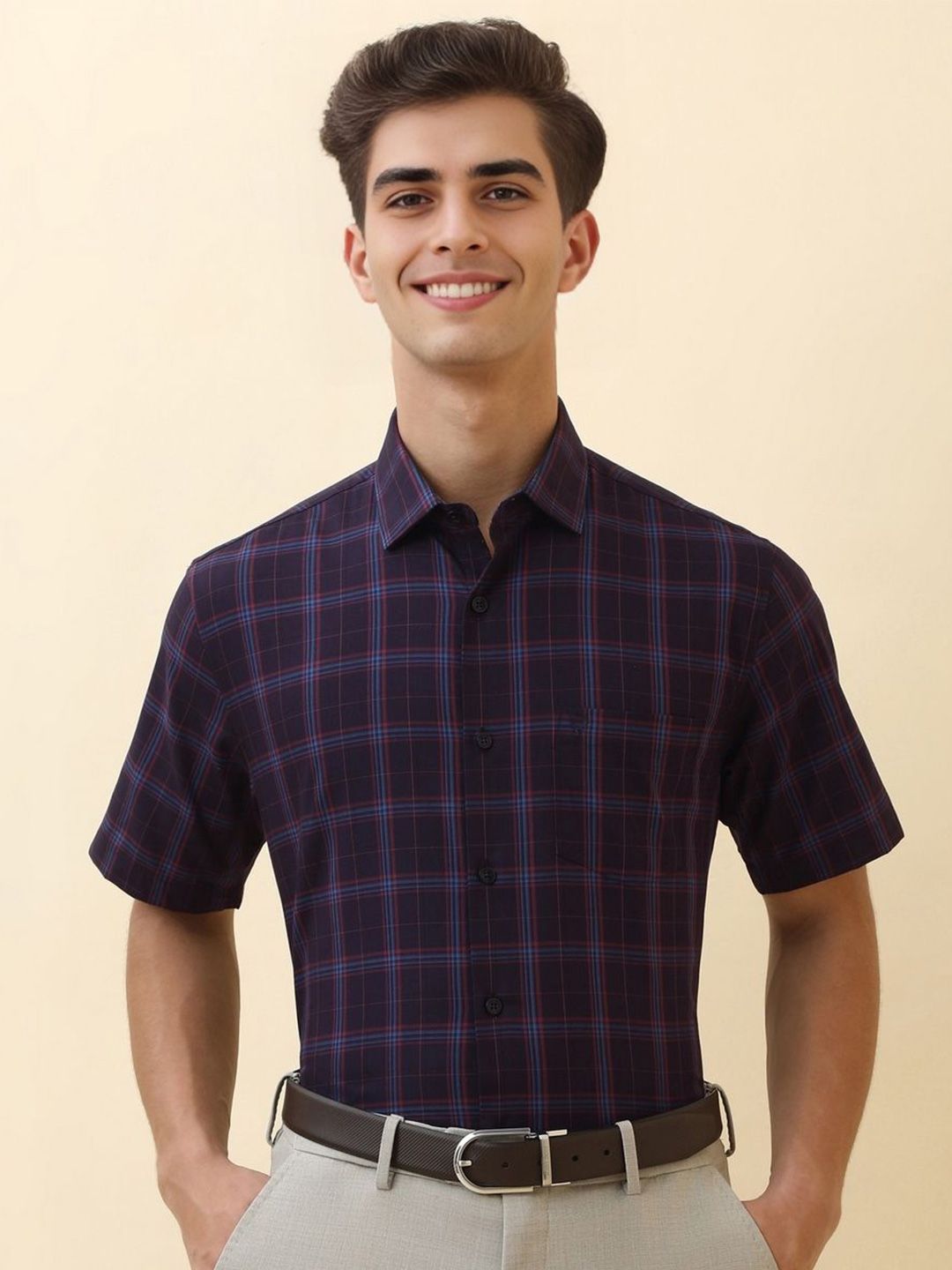 Allen Solly Tartan Checks Checked Spread Collar  Slim Fit Formal Pure Cotton Shirt