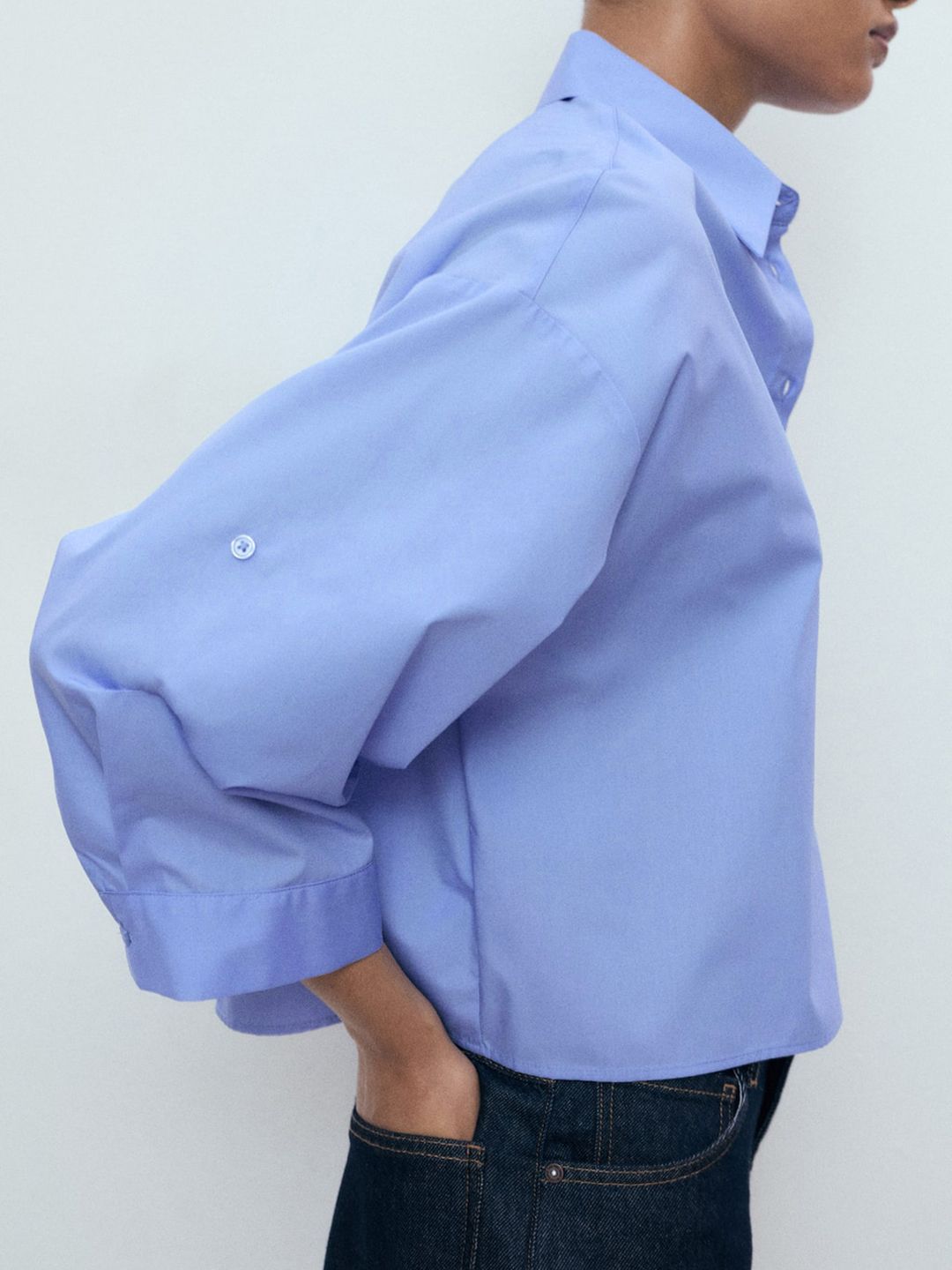 Drop-Shoulder Sleeves Oversized Casual Crop Shirt