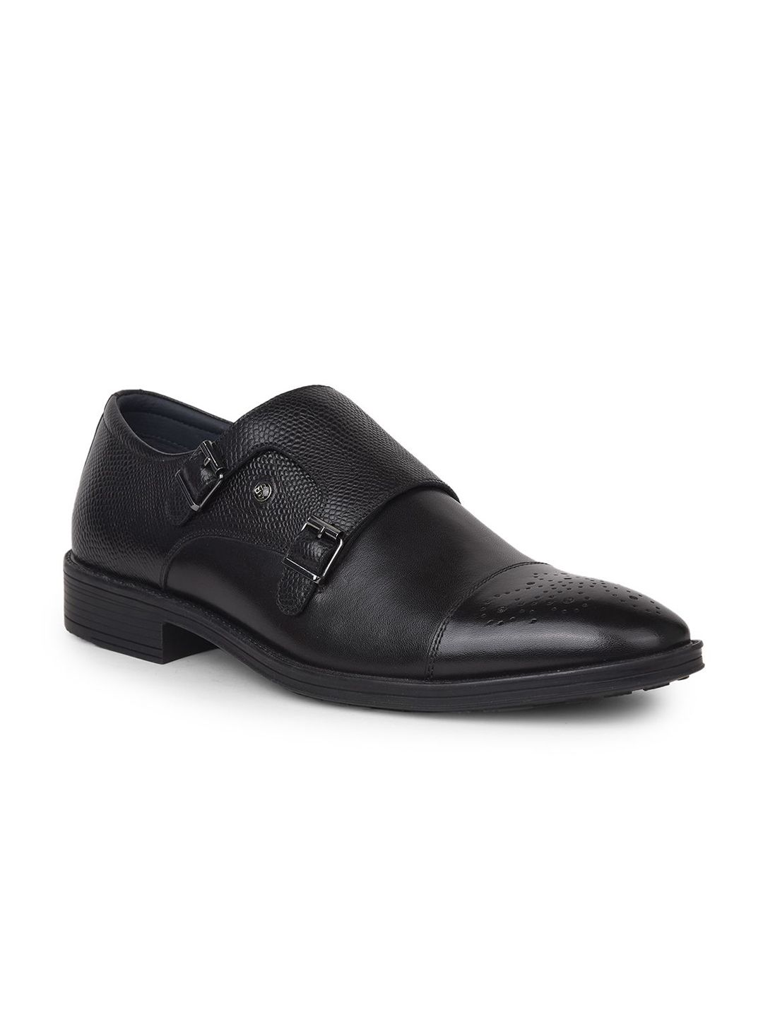 Bata Men Textured Leather Formal Monk Shoes