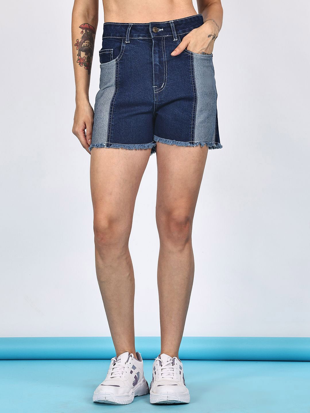 PUELLA Women Solid High-Rise Denim Shorts