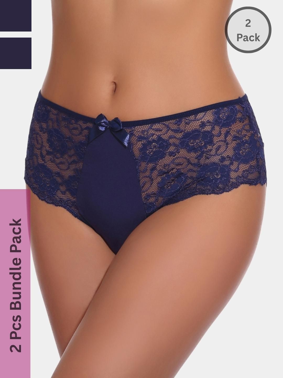 LoveAasan Women Combo Of 2 Seamless Lace High Rise Hipster Panty