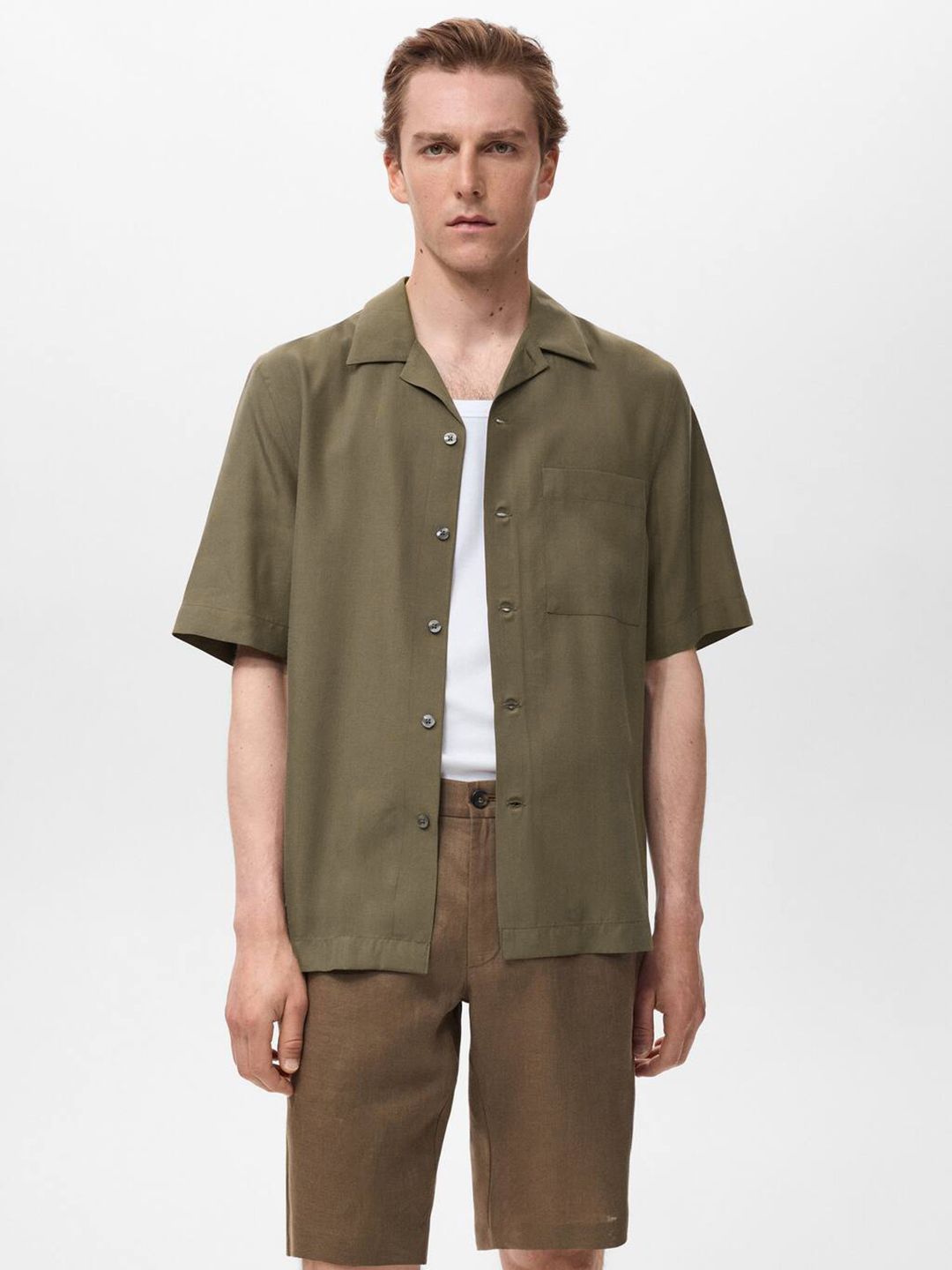MANGO MAN Cuban Collar Regular Fit Casual Shirt