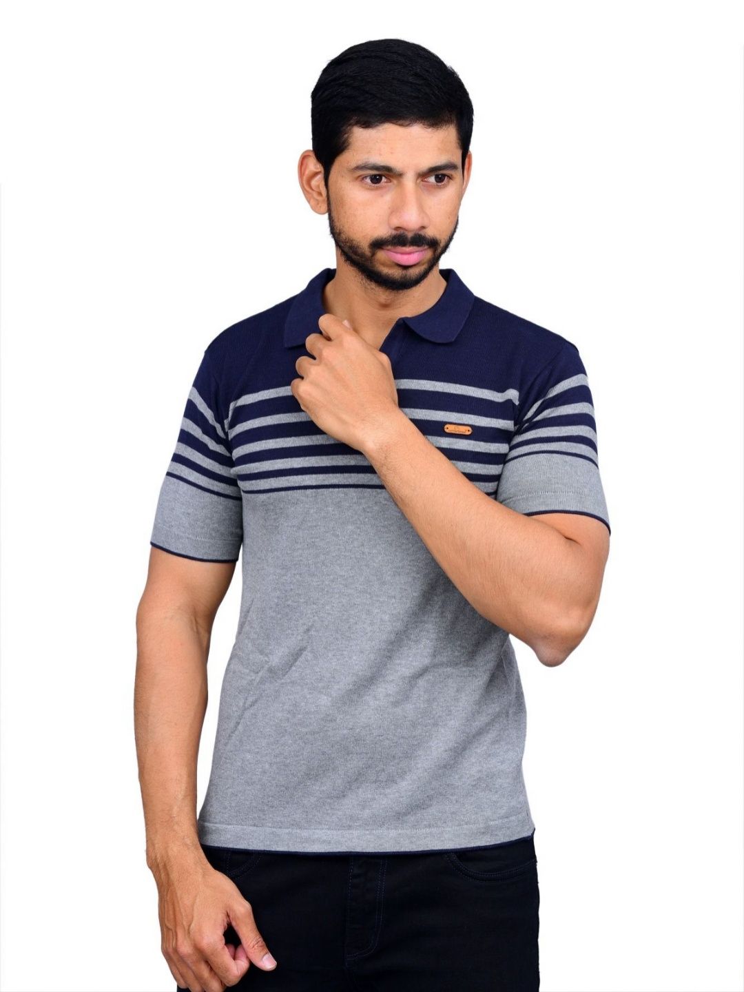COTTON AVENUE Men Striped Polo Collar Cotton T-shirt