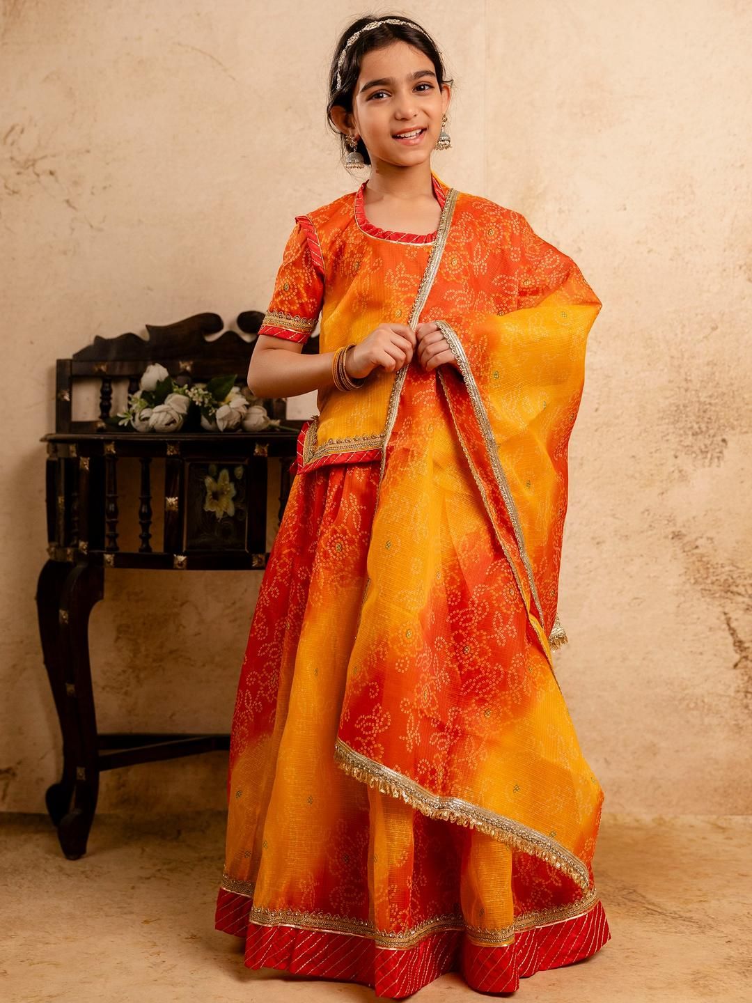 Sangria Girls Bandini Printed Ready to Wear Lehenga & Blouse With Dupatta