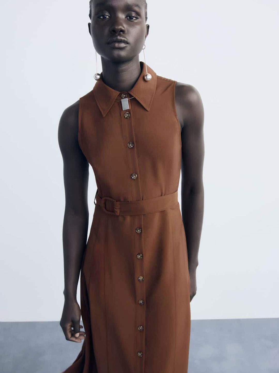 Belted Shirt Midi Dress