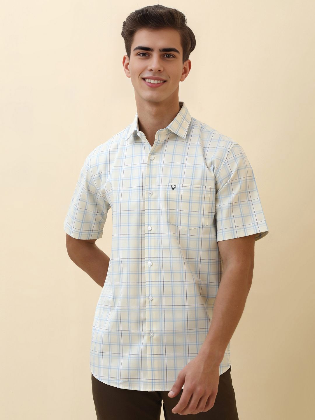 Allen Solly Allen Solly Checked Spread Collar Slim Fit Pure Cotton Shirt