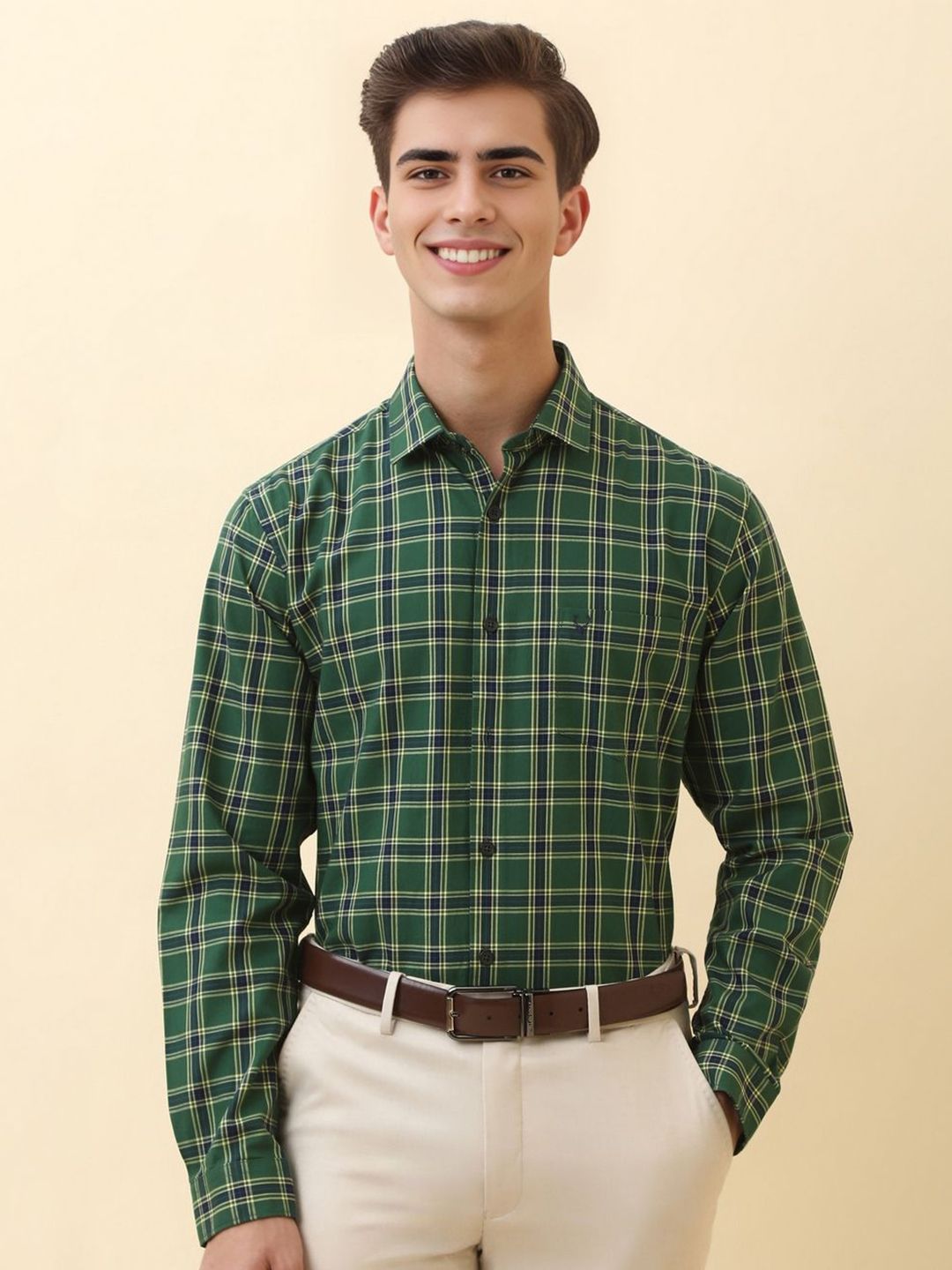 Allen Solly Men Checked Spread Collar Pure Cotton Formal Shirt