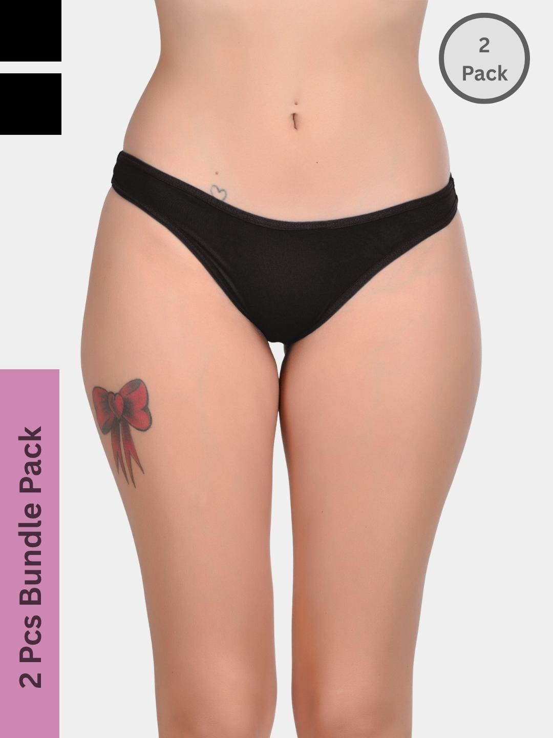 Ribald The Neech Women Combo Of 2 Black Thong Panty