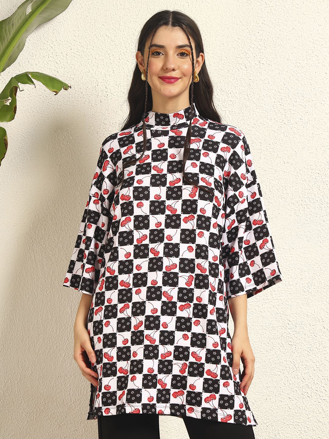 BAESD Women High Neck Printed Longline Top