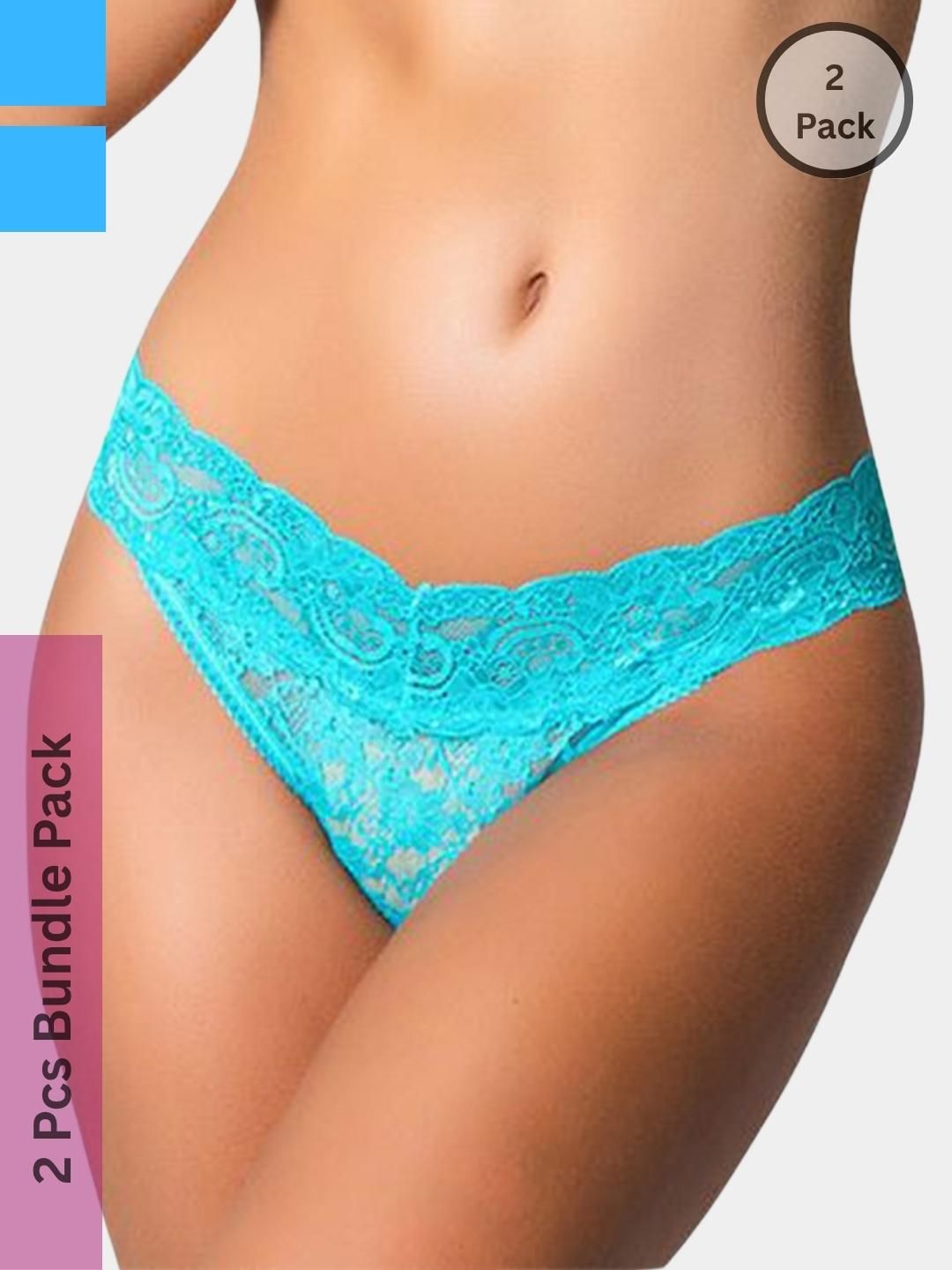 LoveAasan Women Pack Of 2 Self Design Lace Thong Briefs