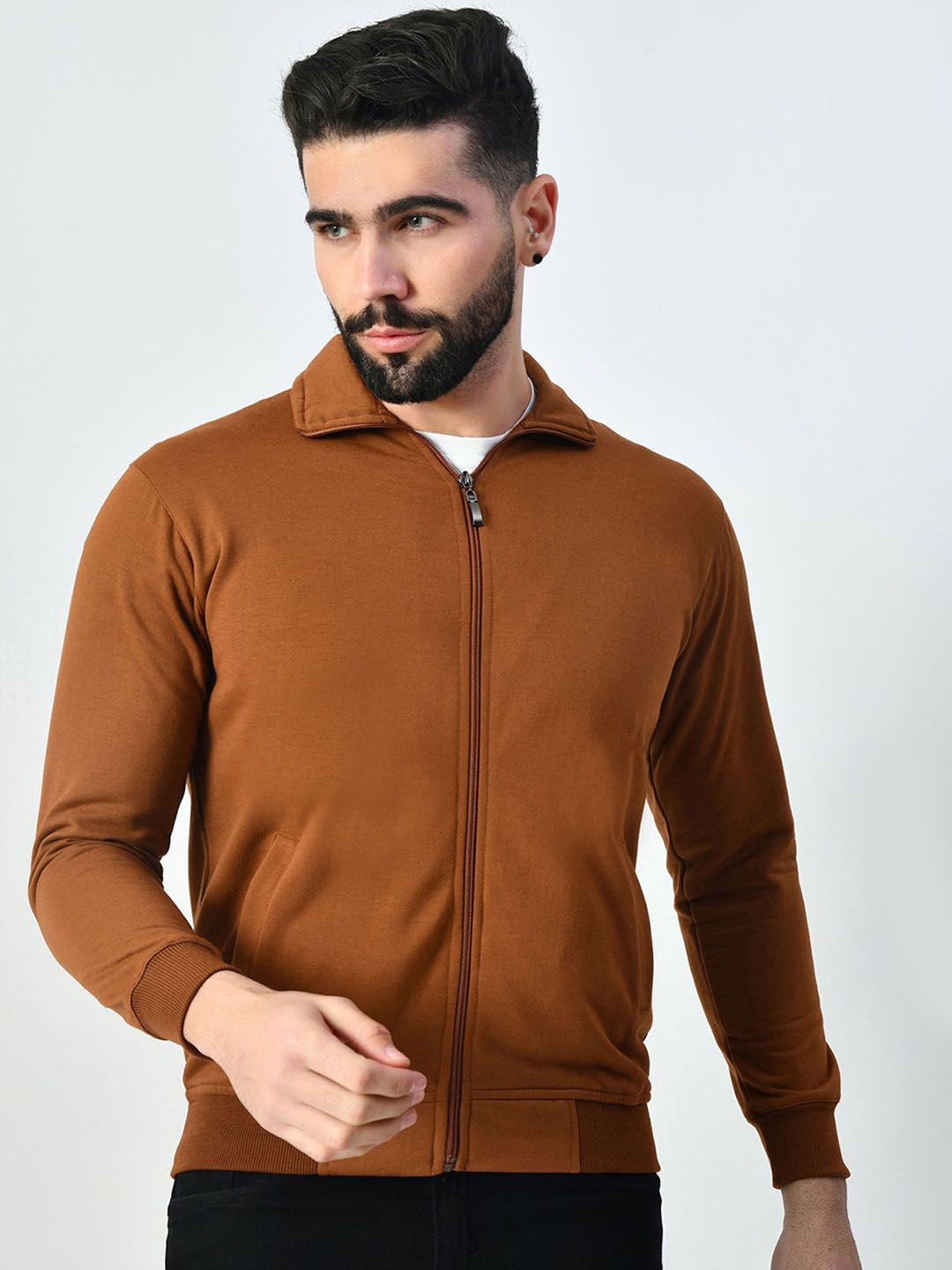 BAESD Fleece Lightweight Open Front Stand Collar Long Sleeves Jacket