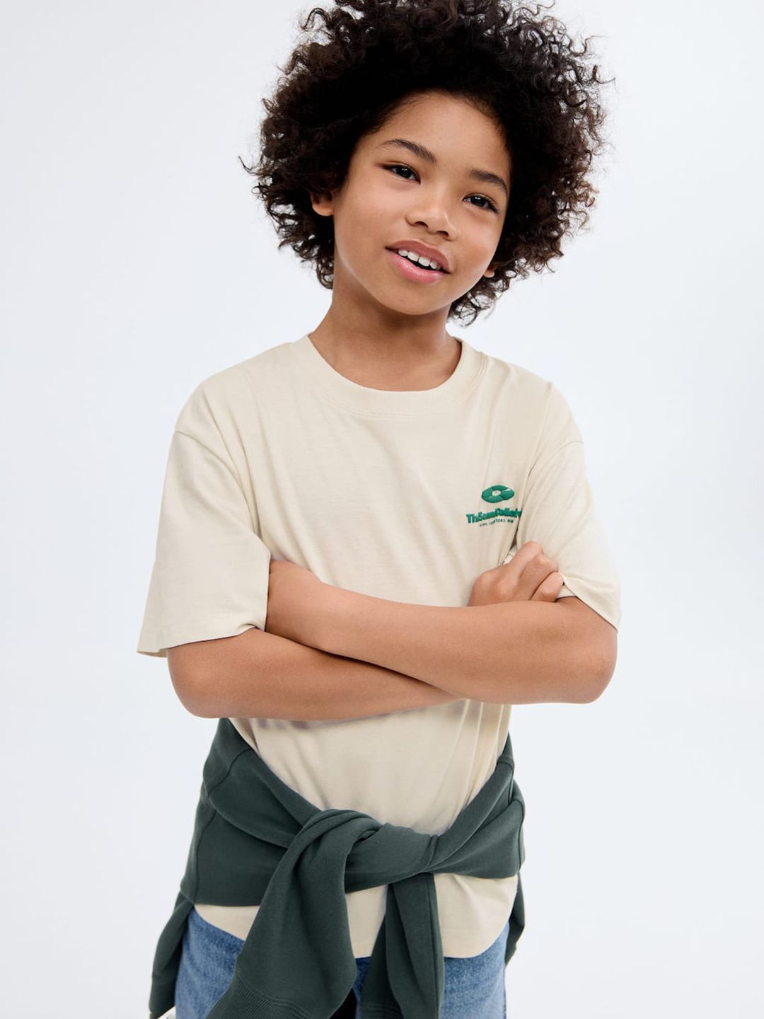 Mango Kids Boys Typography Printed Drop-Shoulder Sleeves Pure Cotton T-shirt
