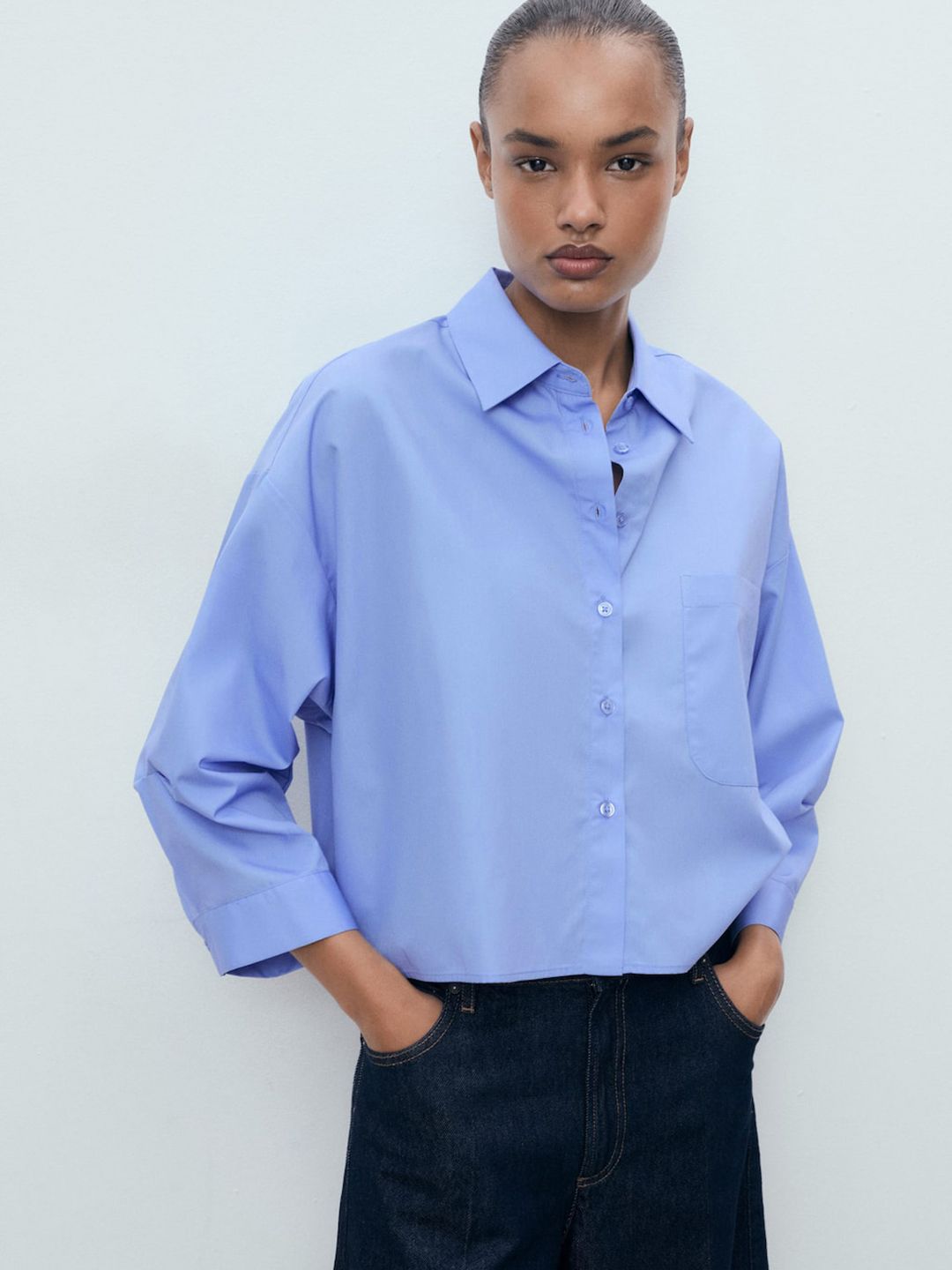 Drop-Shoulder Sleeves Oversized Casual Crop Shirt