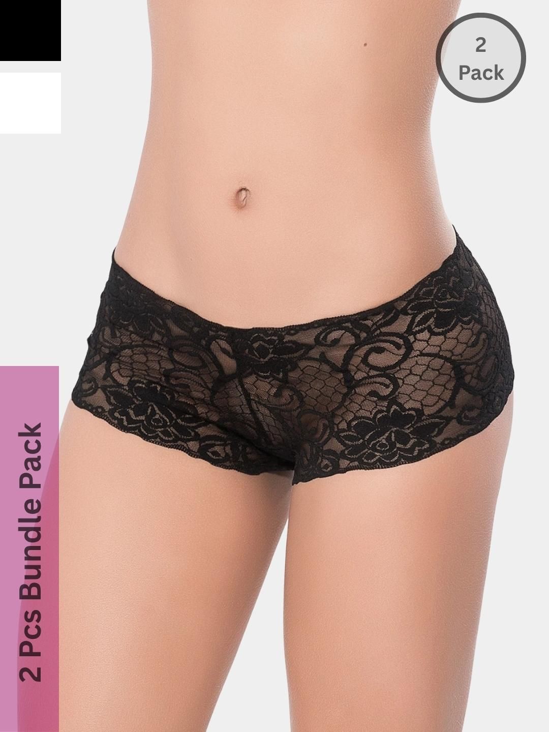 LoveAasan Women Combo Of 2 Seamless Lace Boyshorts Panty
