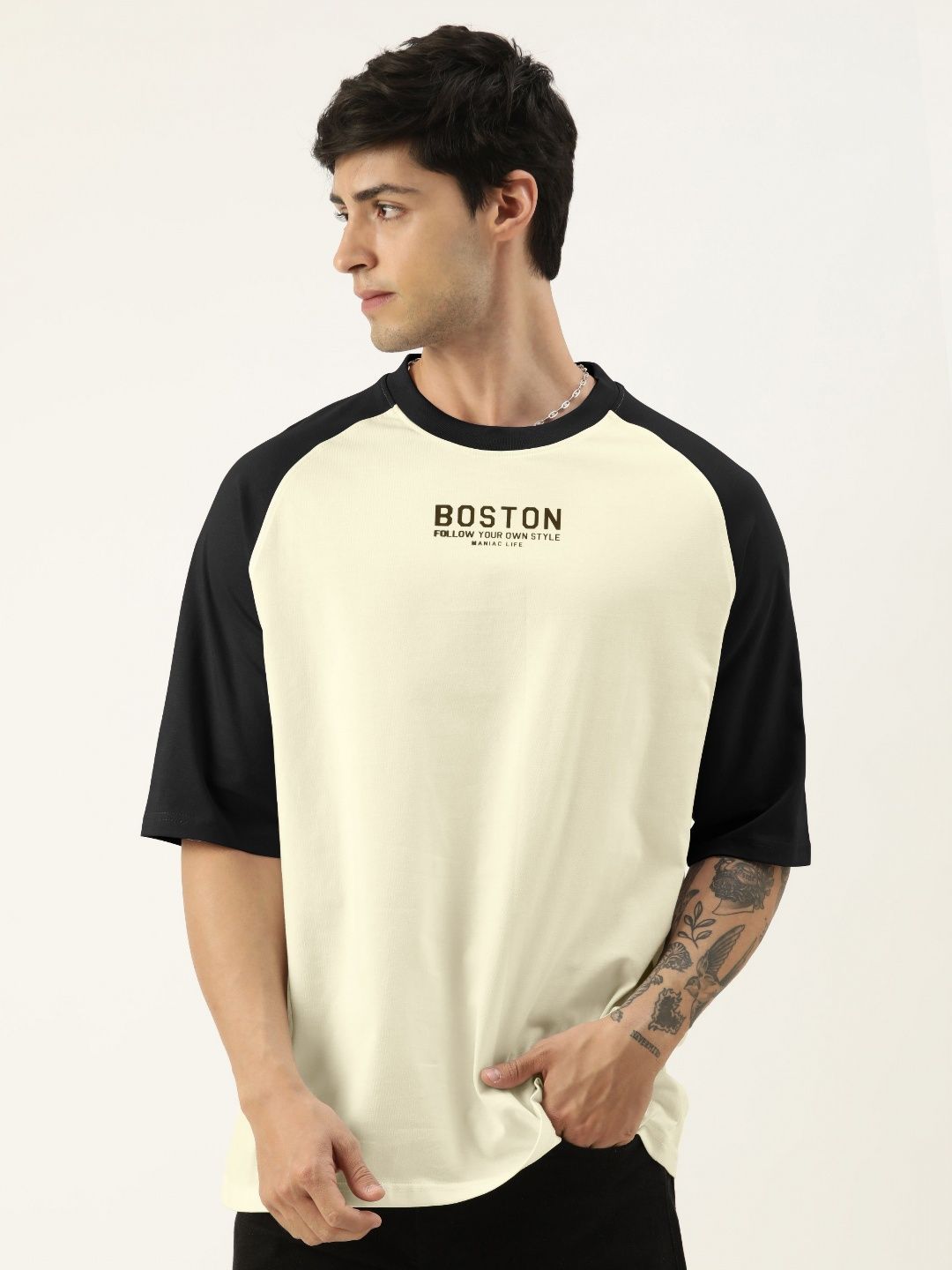 Maniac Men Typography Printed Round Neck Cotton Oversized T-shirt