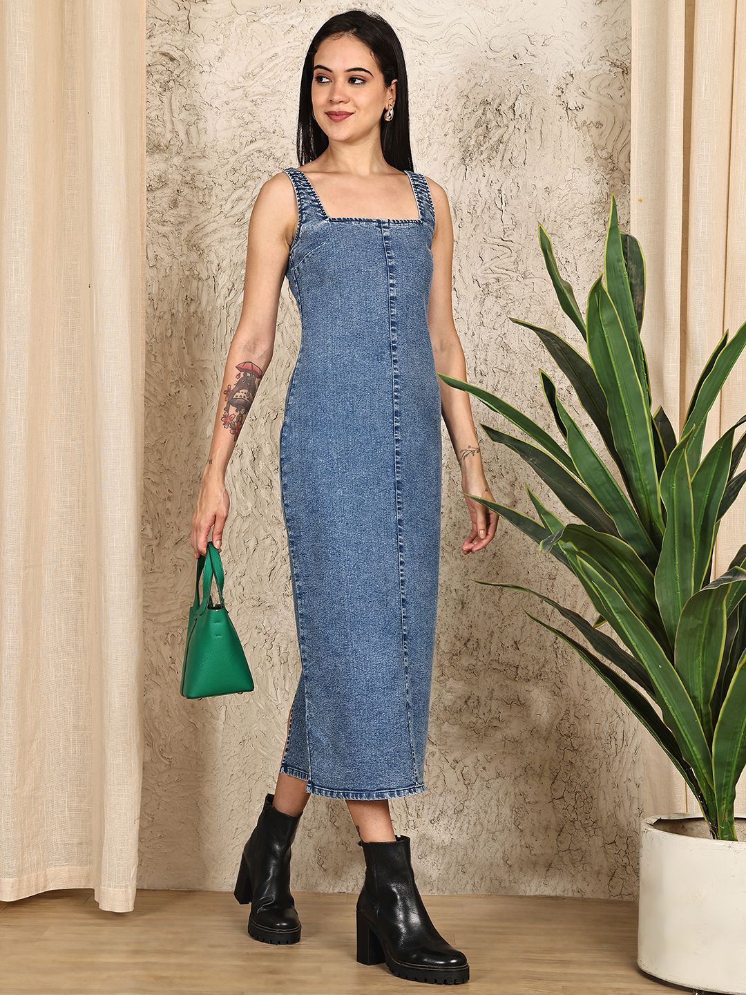 Buy PUELLA Women Sleeveless Denim Bodycon Midi Dress - Dresses for