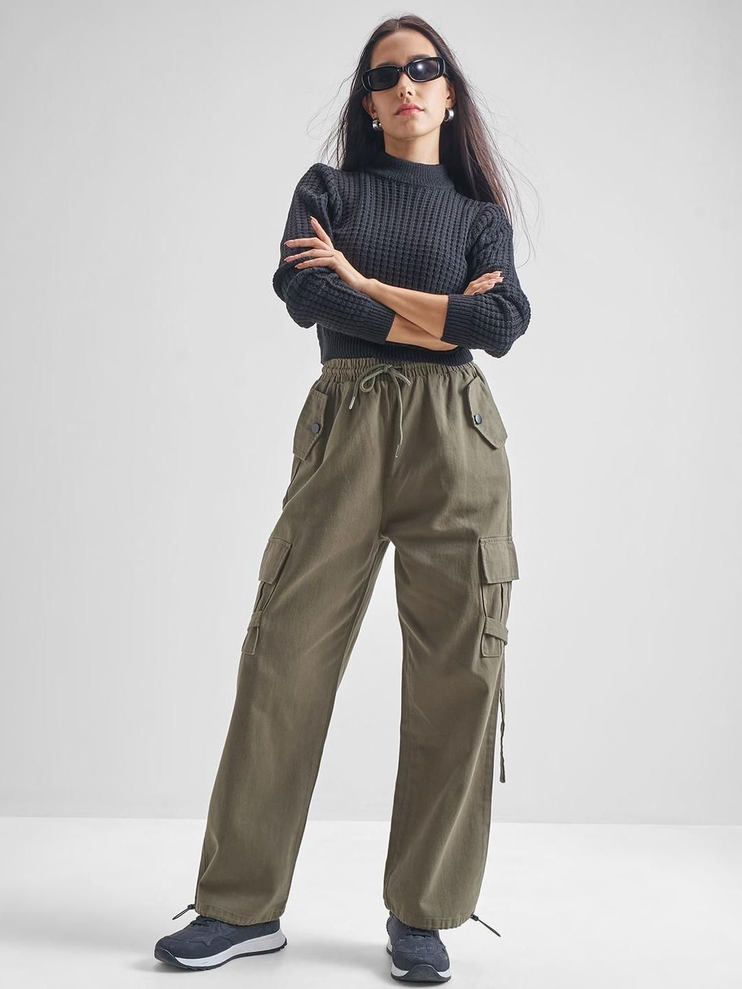 Street By Tokyo Talkies Street By Tokyo Talkies Women Straight Fit Mid-Rise Cotton Cargos