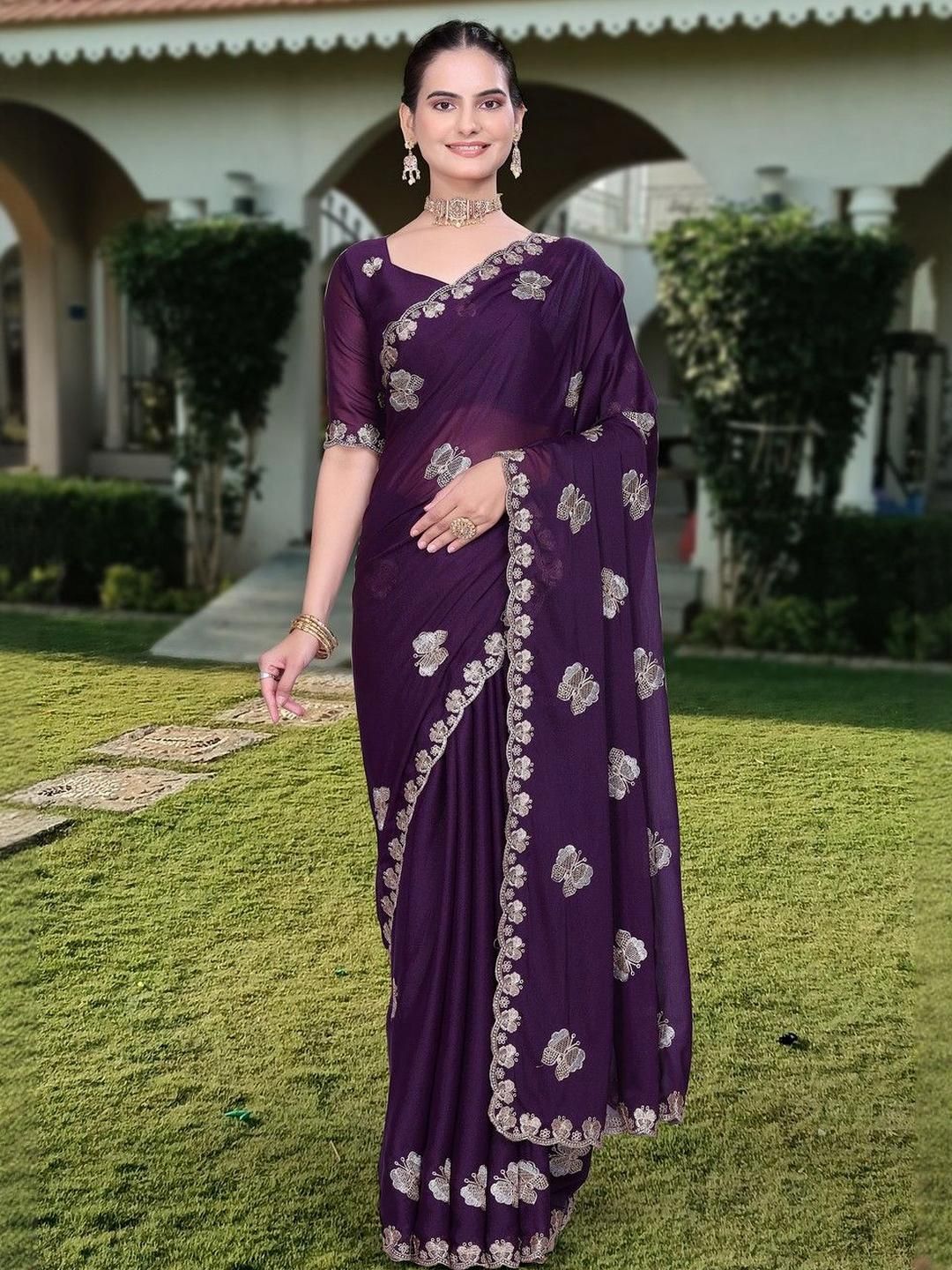 K 5 Fashion Sequinned Pure Georgette Saree