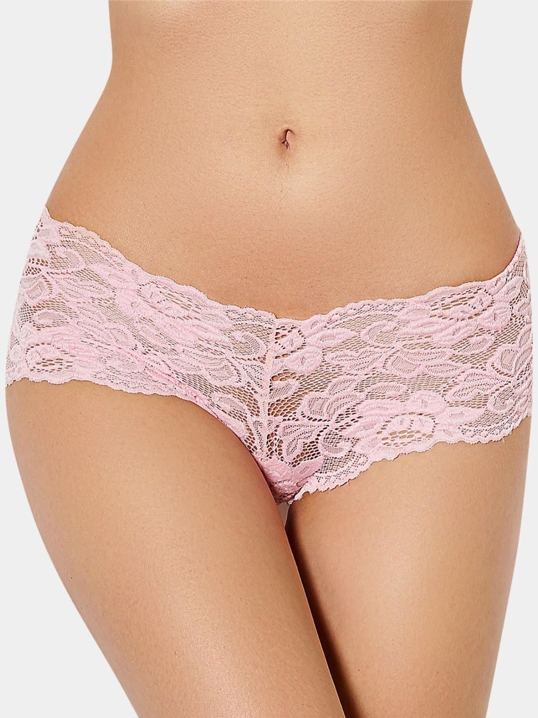 LoveAasan Women Pack Of 2 Pink & White Lace Low Rise Nylon Hipster Panties