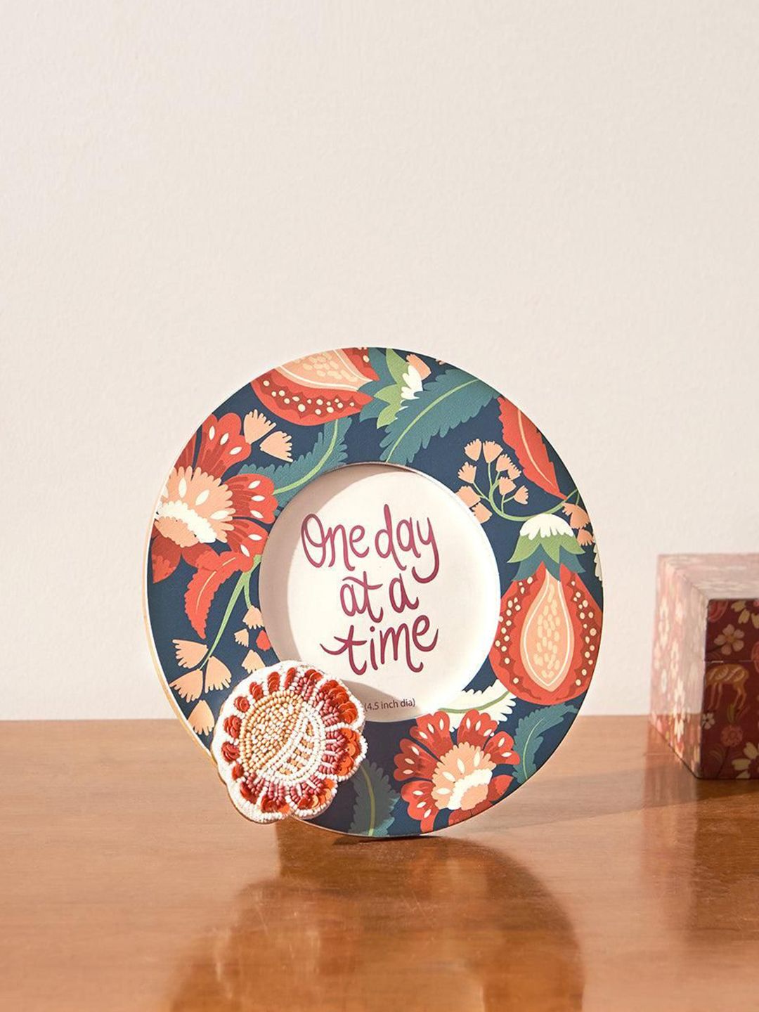 Chumbak Chumbak Blue & Orange Botanical Printed Wooden Table Photo Frame