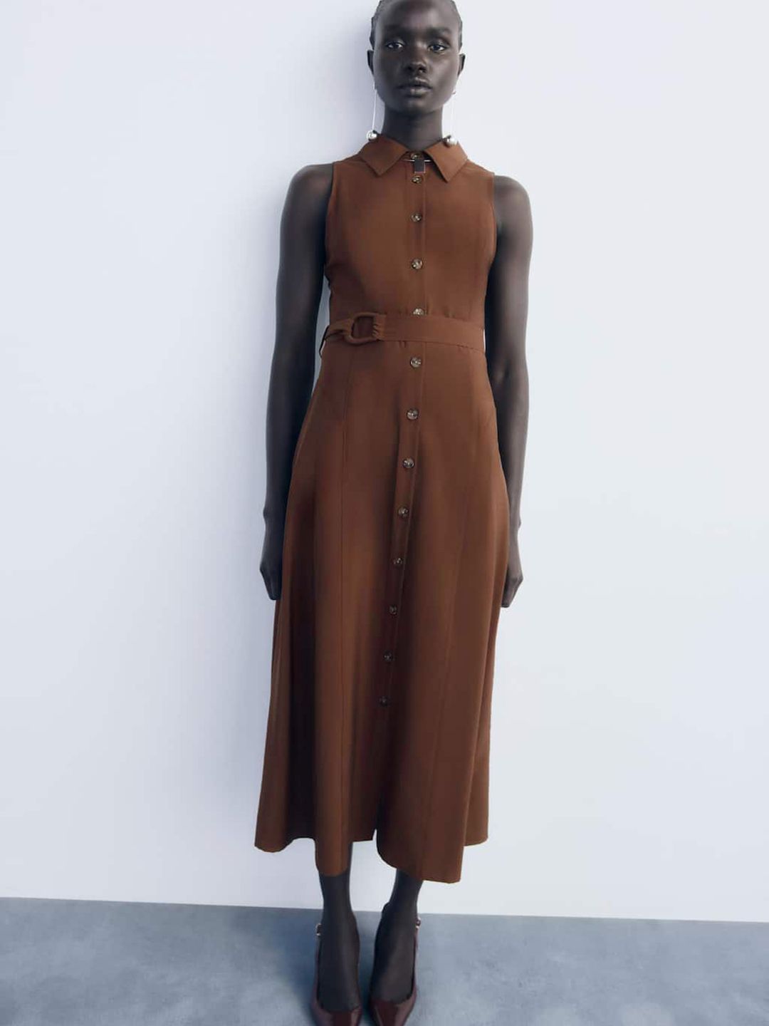 Belted Shirt Midi Dress