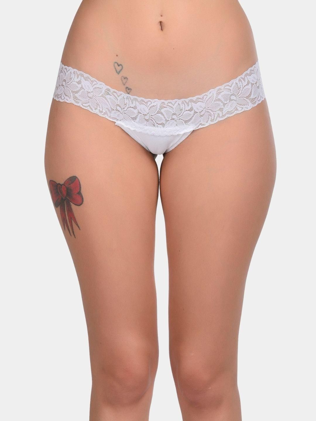 LoveAasan Women Pack of 2 White Lace Thong Briefs