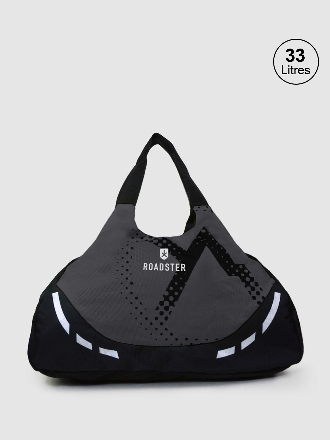 Roadster The Roadster Lifestyle Co x Discovery Adventures Unisex Black & Charcoal Grey Printed Foldable Duffel Bag 33L
