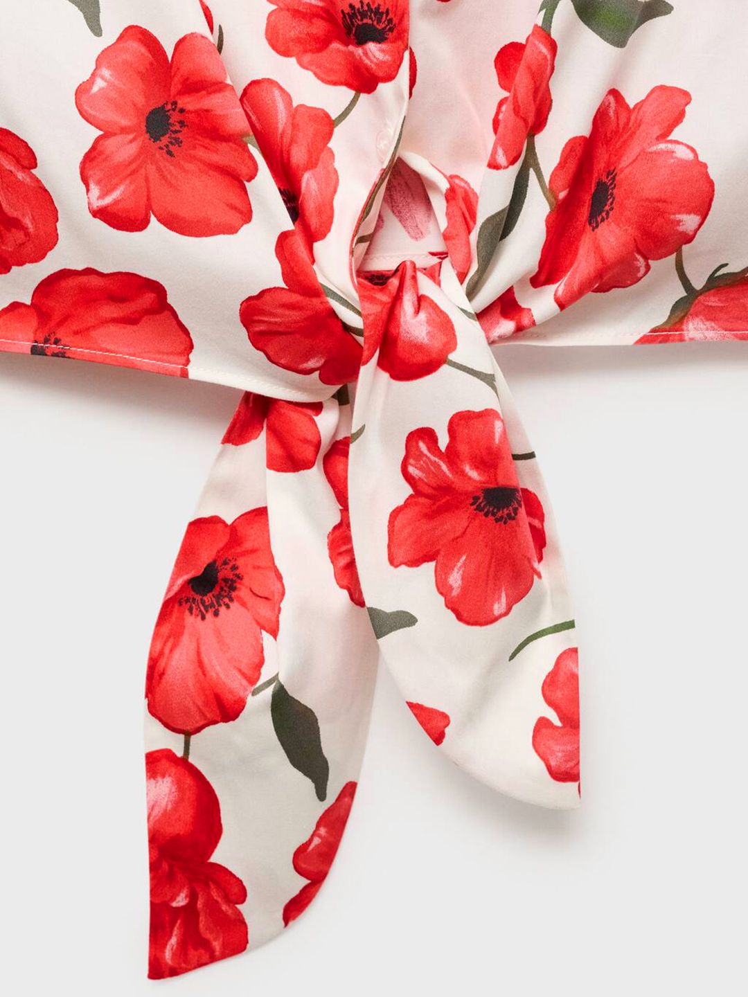 Floral Printed Cutaway Collar Tie-Up Detail Crop Shirt