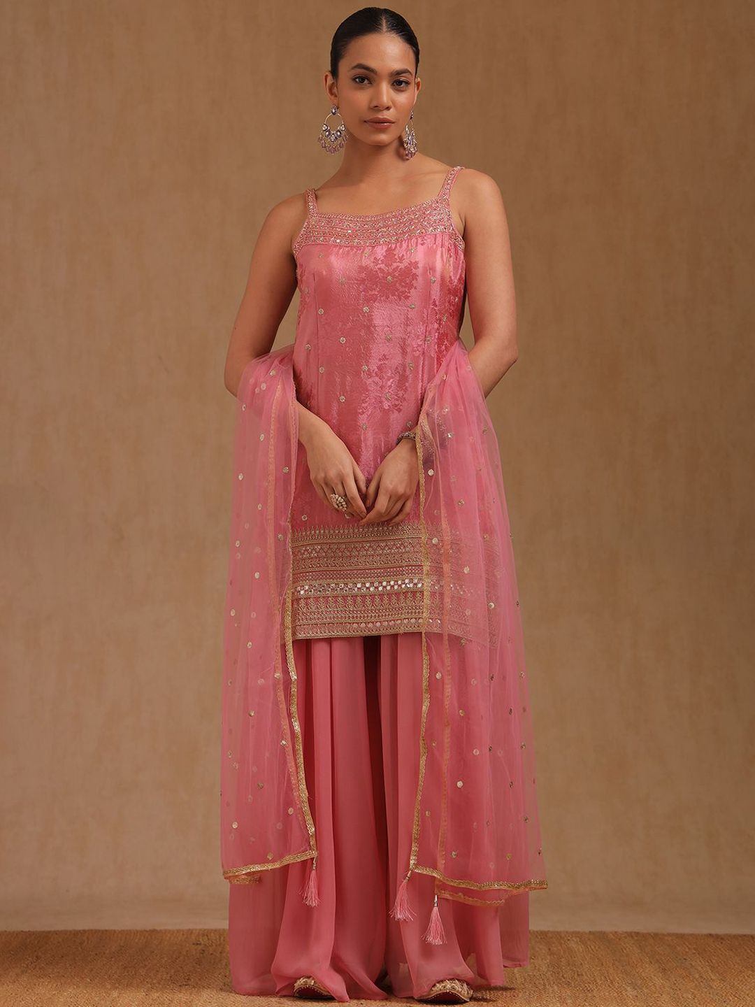Kurta with Palazzos & Dupatta Soch Women Ethnic Motifs Regular Sequinned Kurta with Palazzos & Dupatta