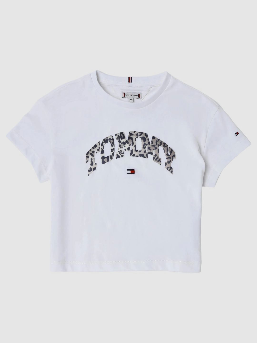 Tommy Hilfiger Girls Brand Logo Printed Round Neck Cotton Relaxed Fit T-shirt