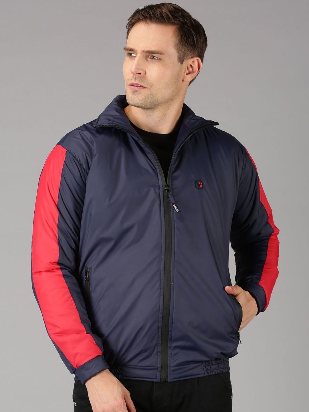 VROJASS Men Mock Collar Solid Bomber Jacket