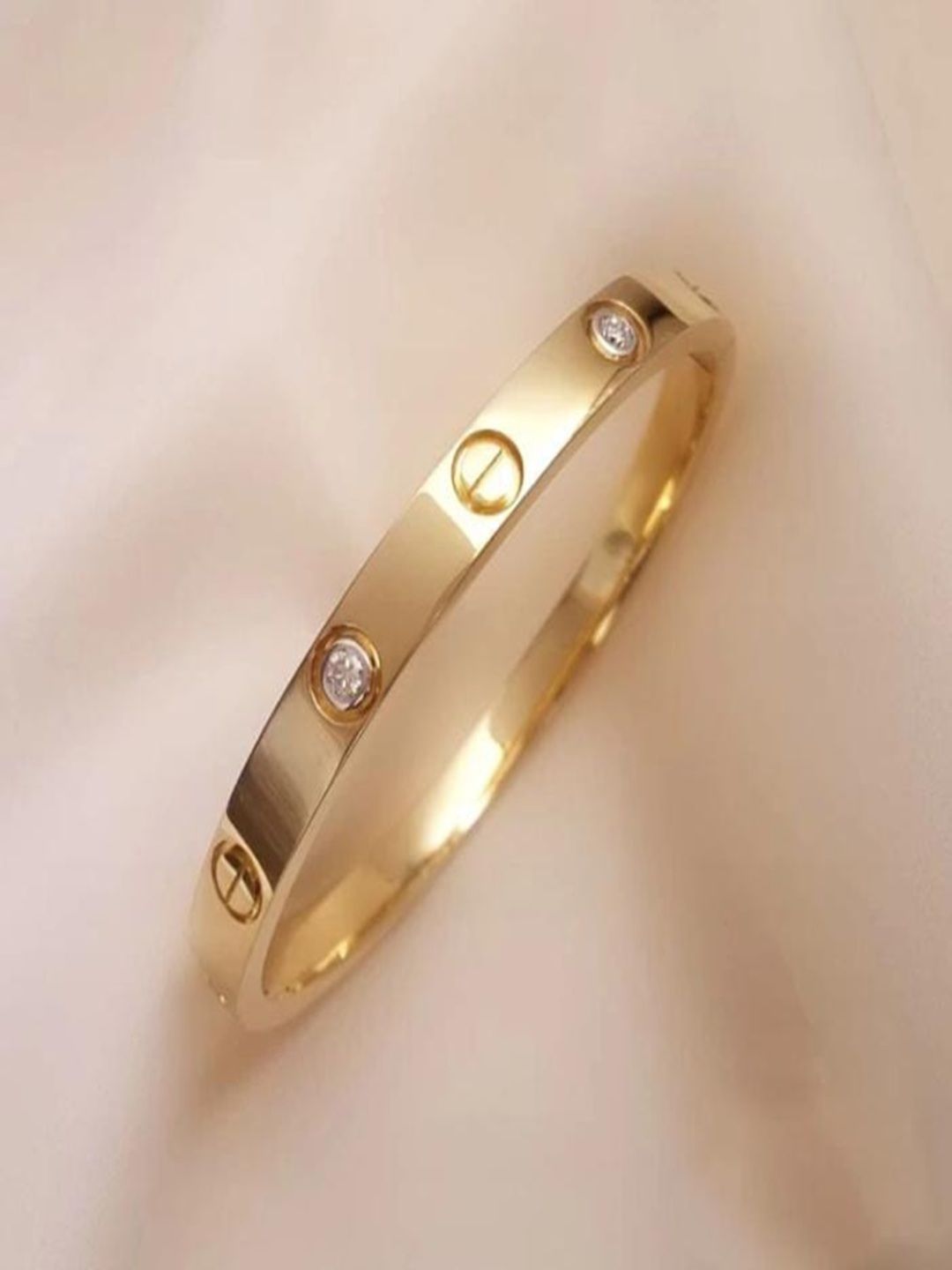 Vivnits Unisex Stainless Steel Gold-Plated American Diamond Studded Bangle-Style Bracelets