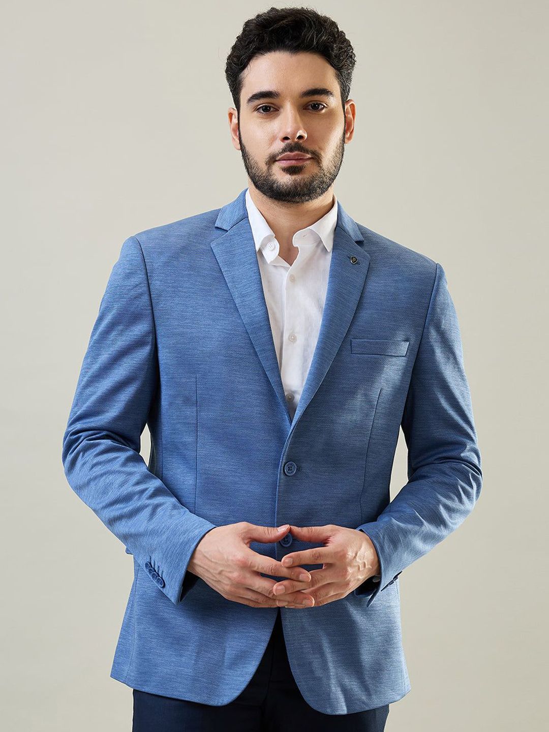 TIM PARIS Notched Lapel Slim-Fit Single Breasted Knitted Structure Blazers