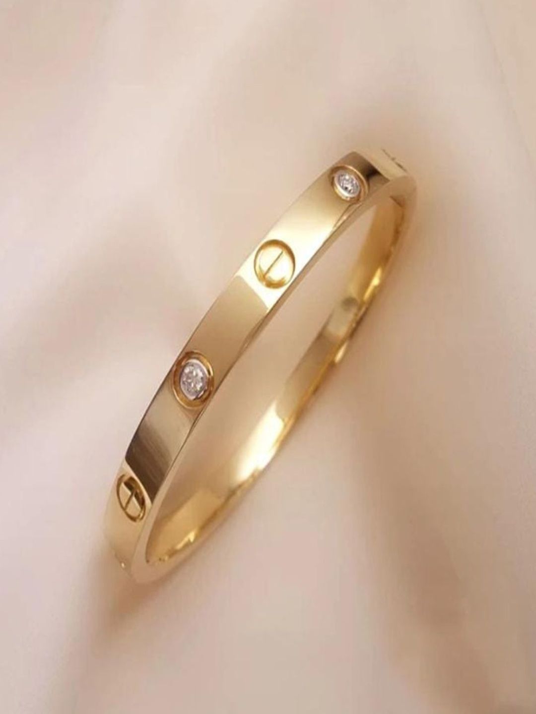 Newitin Unisex Stainless Steel Gold-Plated American Diamond Studded Bangle-Style Bracelet