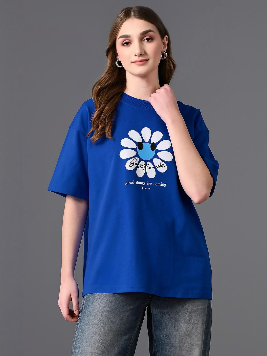 HERE&NOW Women Blue Floral Printed T-shirt