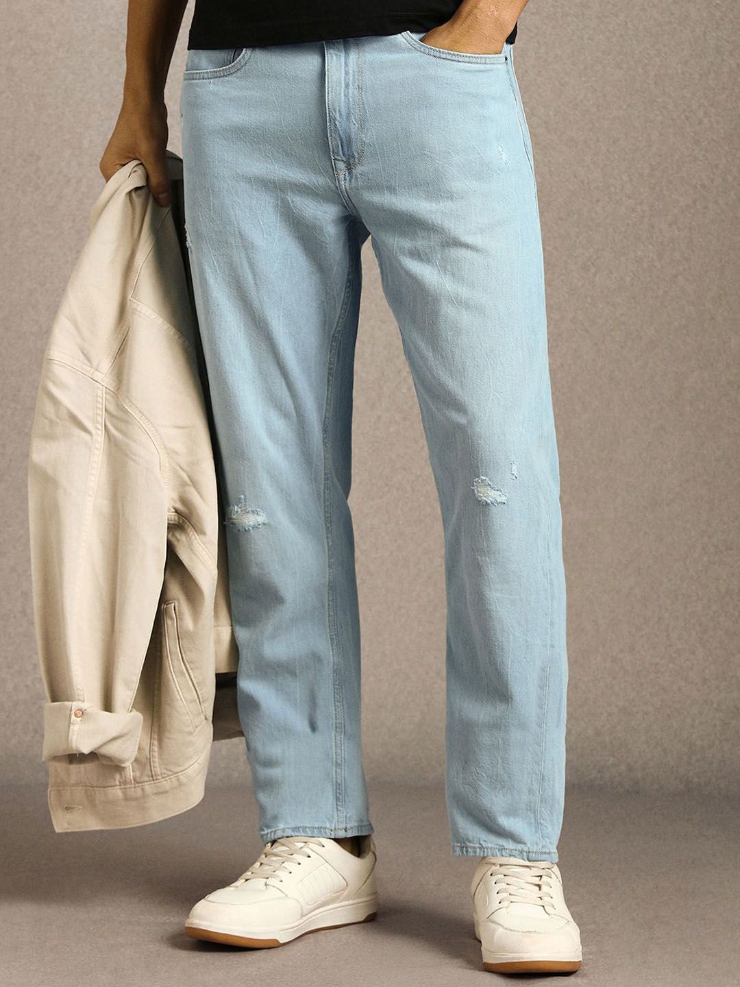 Louis Philippe Jeans Men Slim Fit Mid-Rise Low Distress Jeans