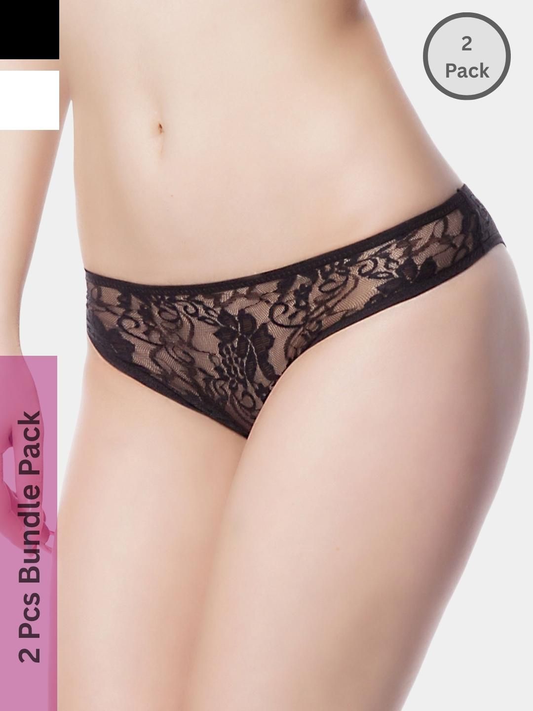 MYZA Women Black Nylon Mid-Rise Thongs