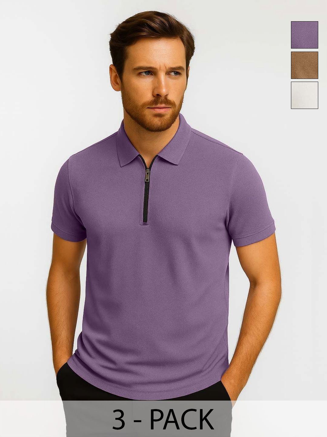 Organic Chics Men Pack of 3 Dri-FIT Solid Polo Collar T-shirts