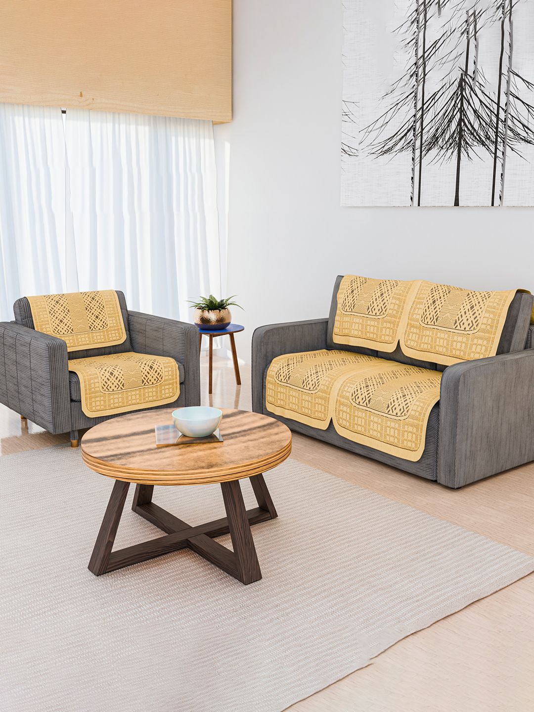 Kuber Industries Gold-Toned 6 Pieces Zig Zag Bright Cotton 2+1 Seater Sofa Covers