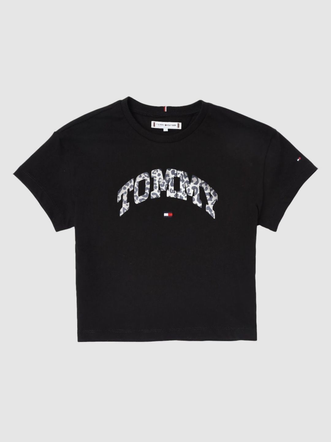 Tommy Hilfiger Girls Typography Printed Round Neck Cotton Relaxed Fit T-shirt