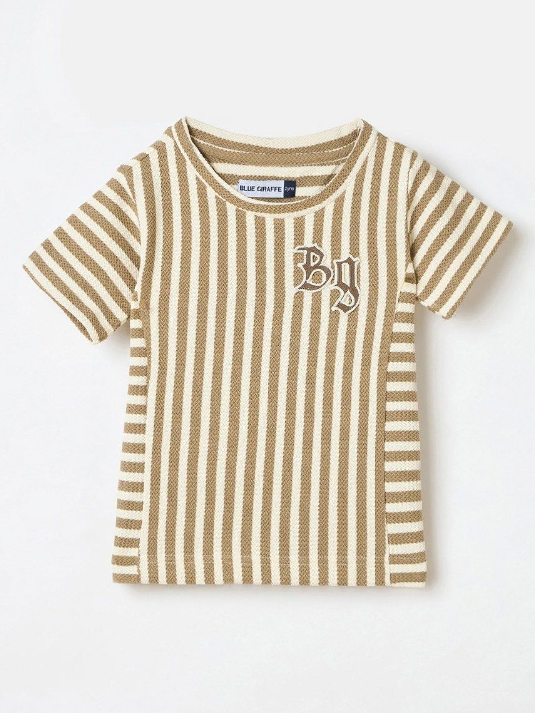 Blue Giraffe Boys Striped Round Neck T-shirt