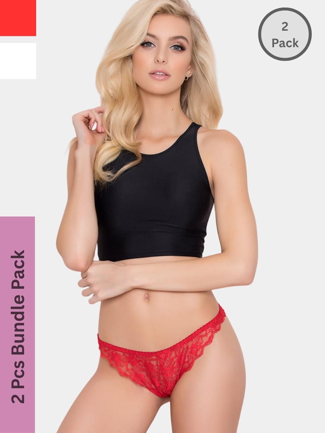MYZA Women Red Nylon Mid-Rise Bikini Briefs