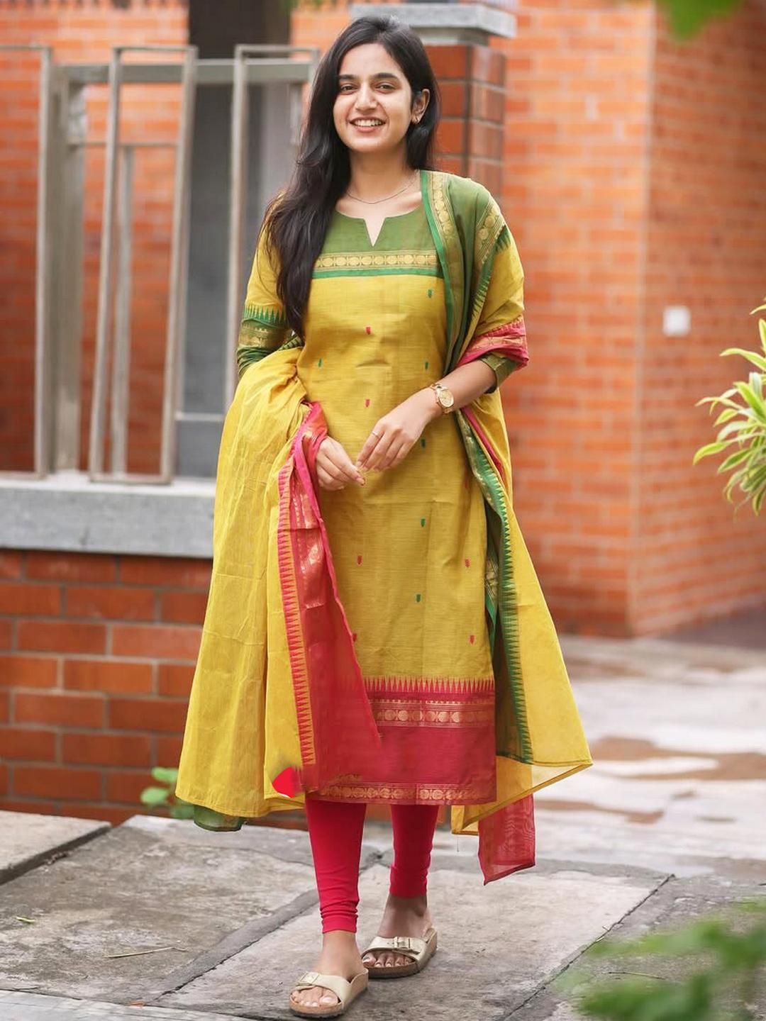 DIVASTRI Women Mustard Chanderi Cotton Straight Kurtas