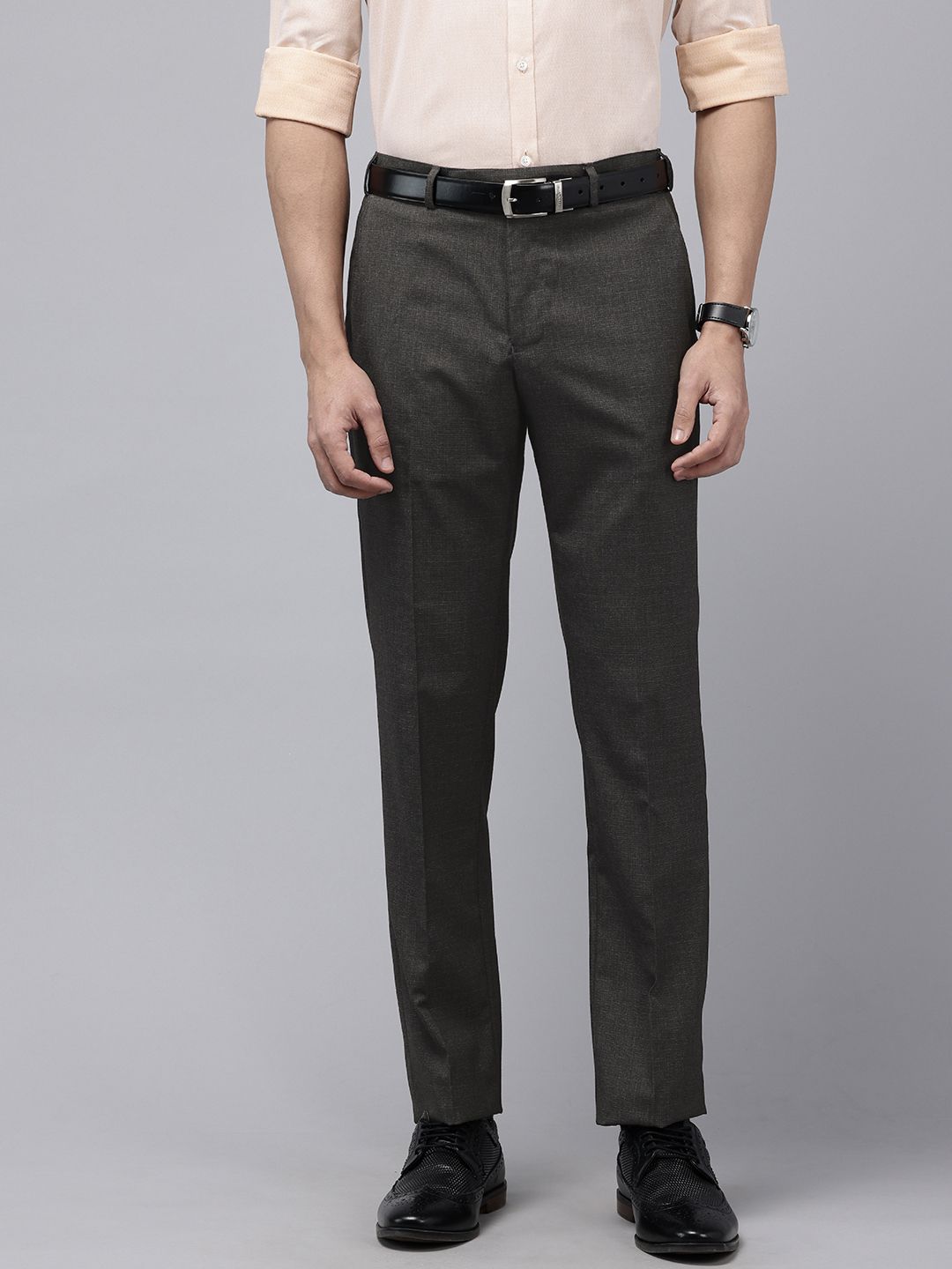 Park Avenue Men Self Design Textured Formal Trousers
